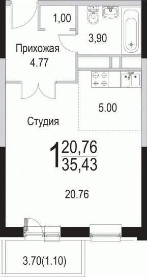 Студия 35.43 м²